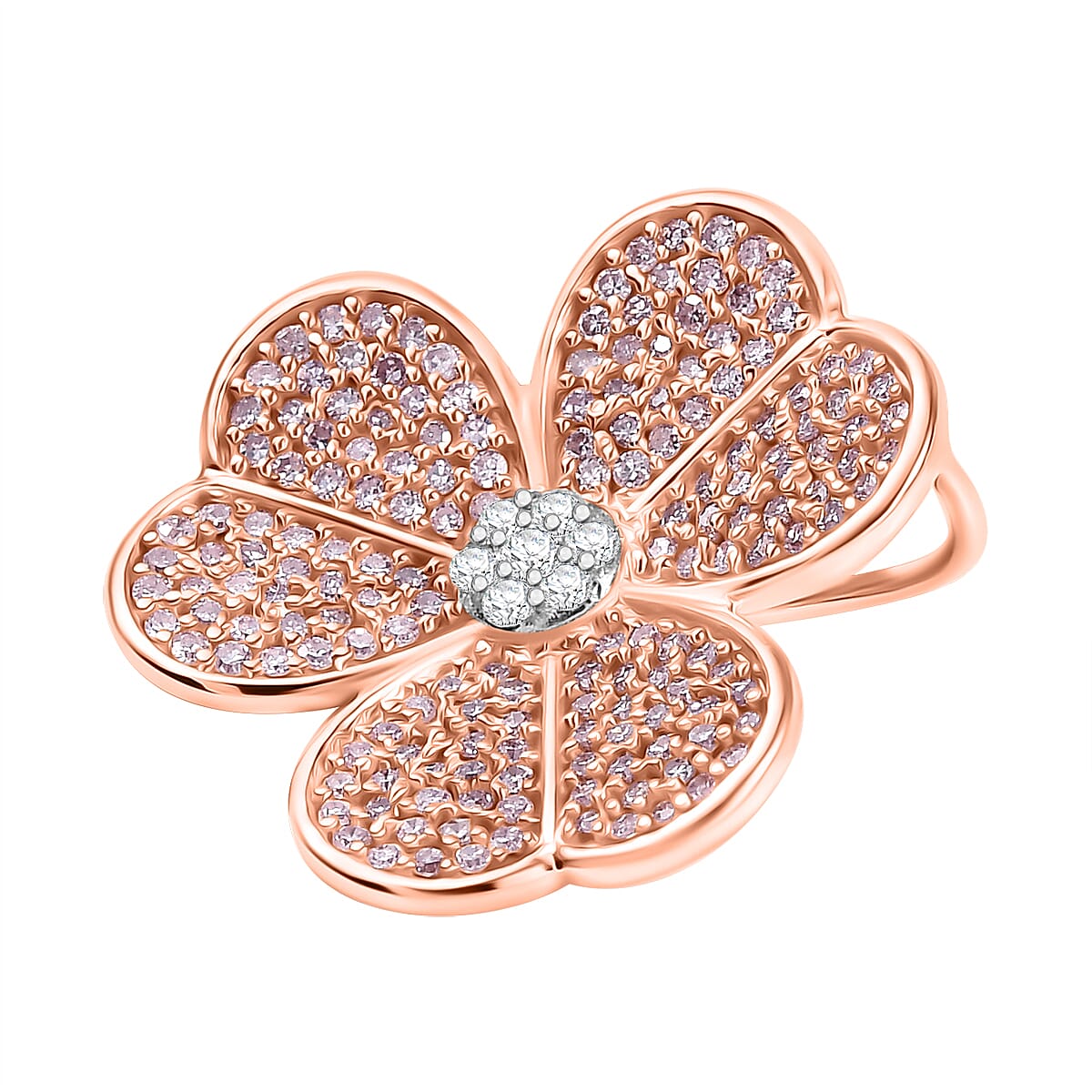 9K Rose Gold White Diamond & Pink Diamond Floral Pendant 0.50 Ct.
