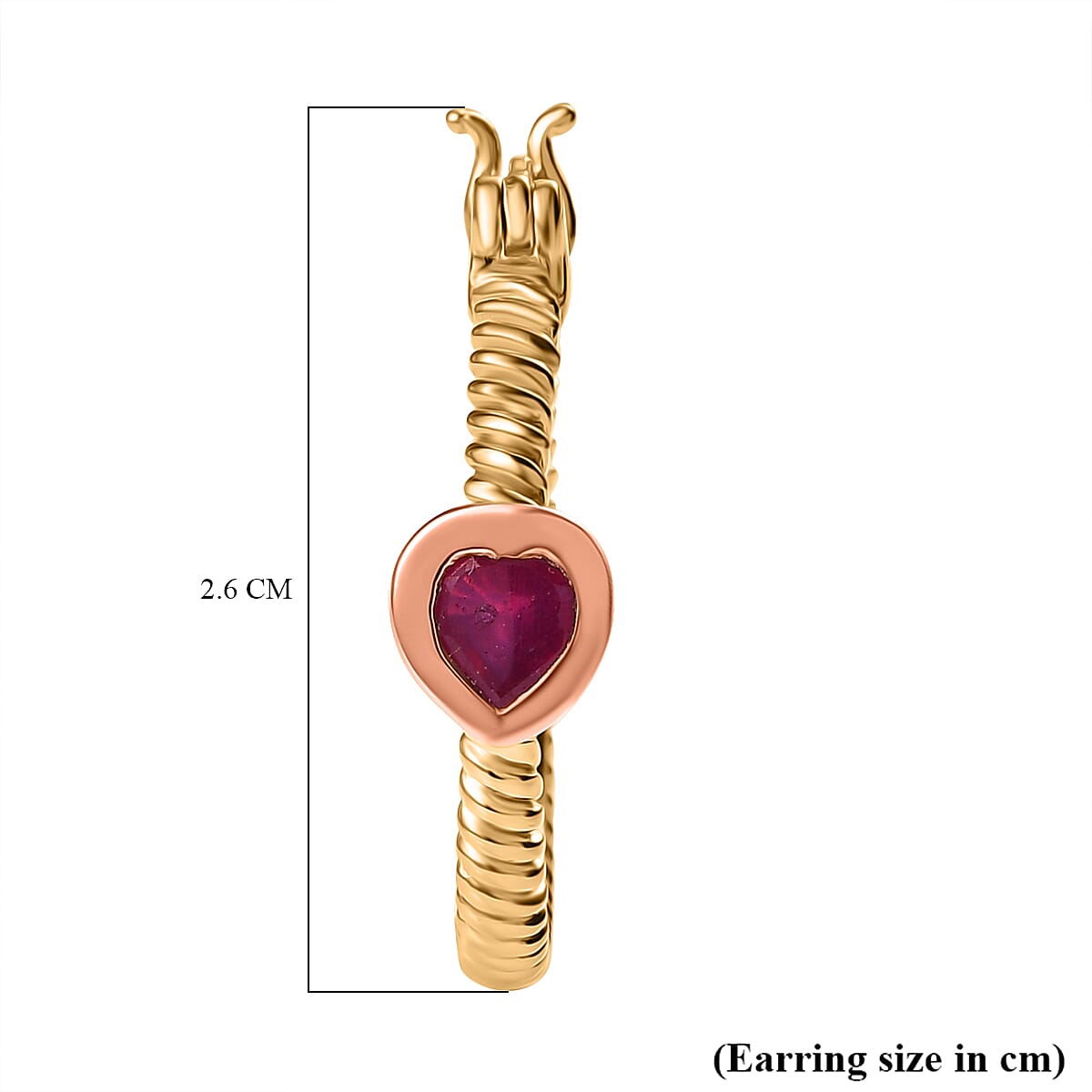 African Ruby Full Hoop Earring in 18K Vermeil Yellow & Rose Gold Plated Sterling Silver 1.38 Ct. African Ruby Full Hoop Earring in 18K Vermeil Yellow & Rose Gold Plated Sterling Silver 1.38 Ct.