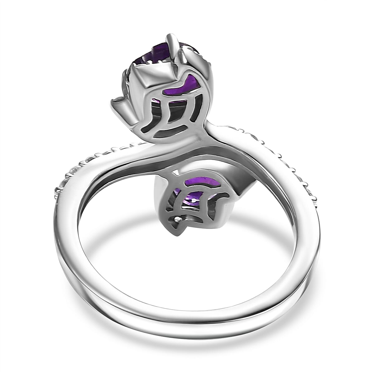 African Amethyst & White Zircon Ring in Rhodium Overlay Sterling Silver 2.13 Ct.