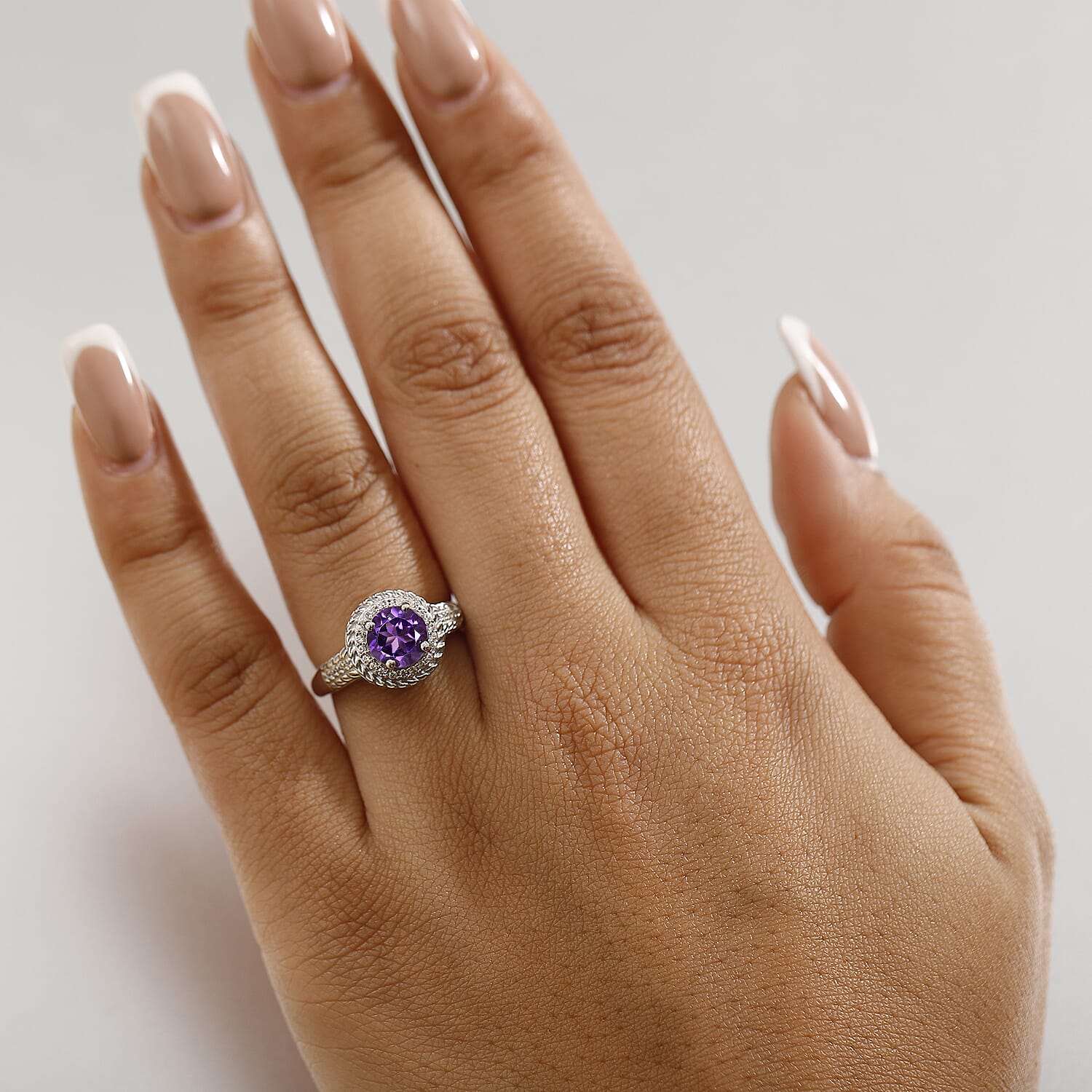 African Amethyst & White Zircon Ring in Rhodium Overlay Sterling Silver 2.41 Ct.
