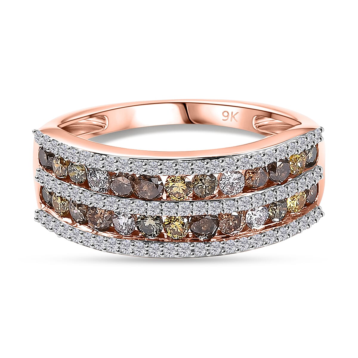 9K Rose Gold SGL Certified Multi Colour Diamond I3 Ring
