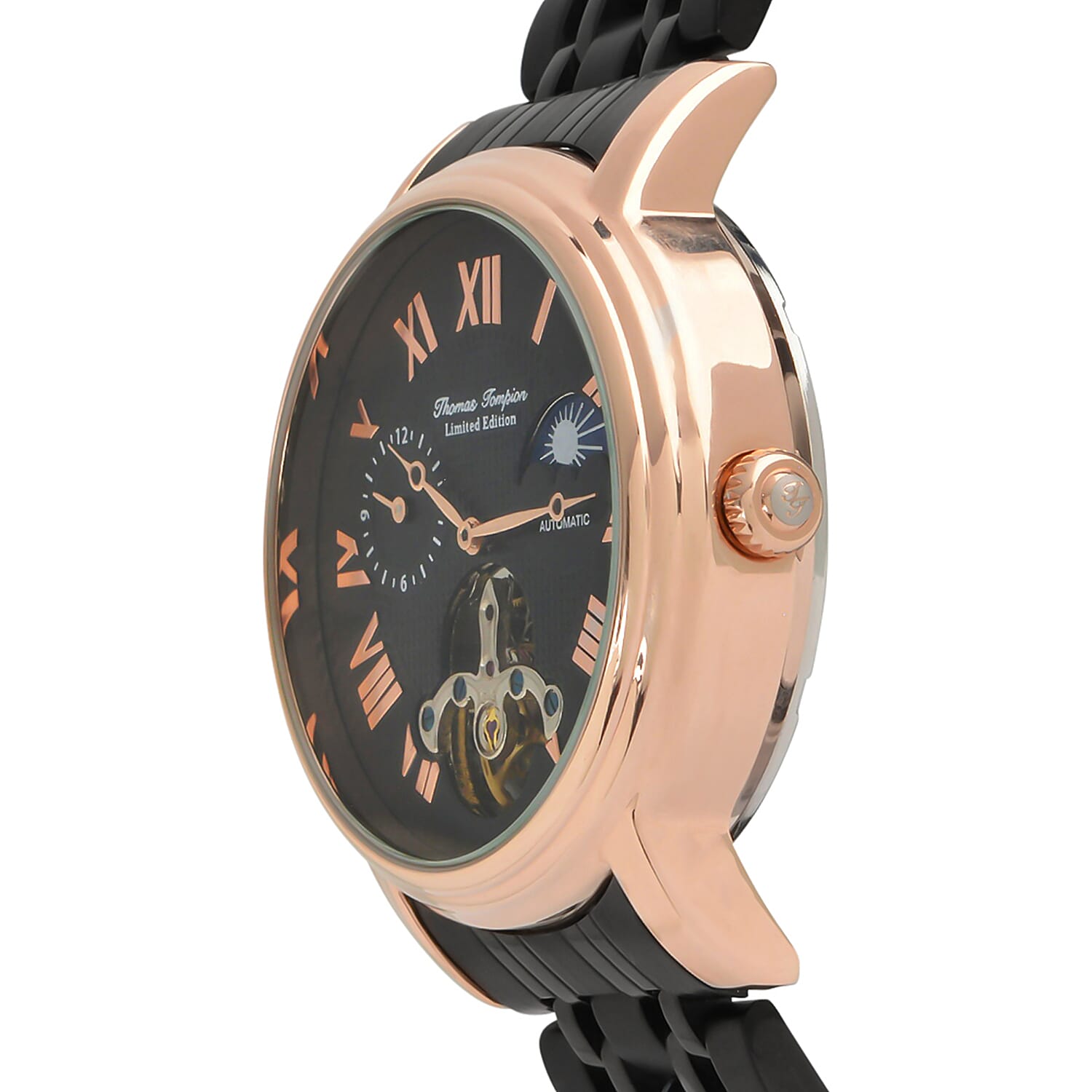 Thomas Tompion Automatic Movt. 3ATM Water Resistance Black Dial Mens Watch with Black Stainless Steel Strap