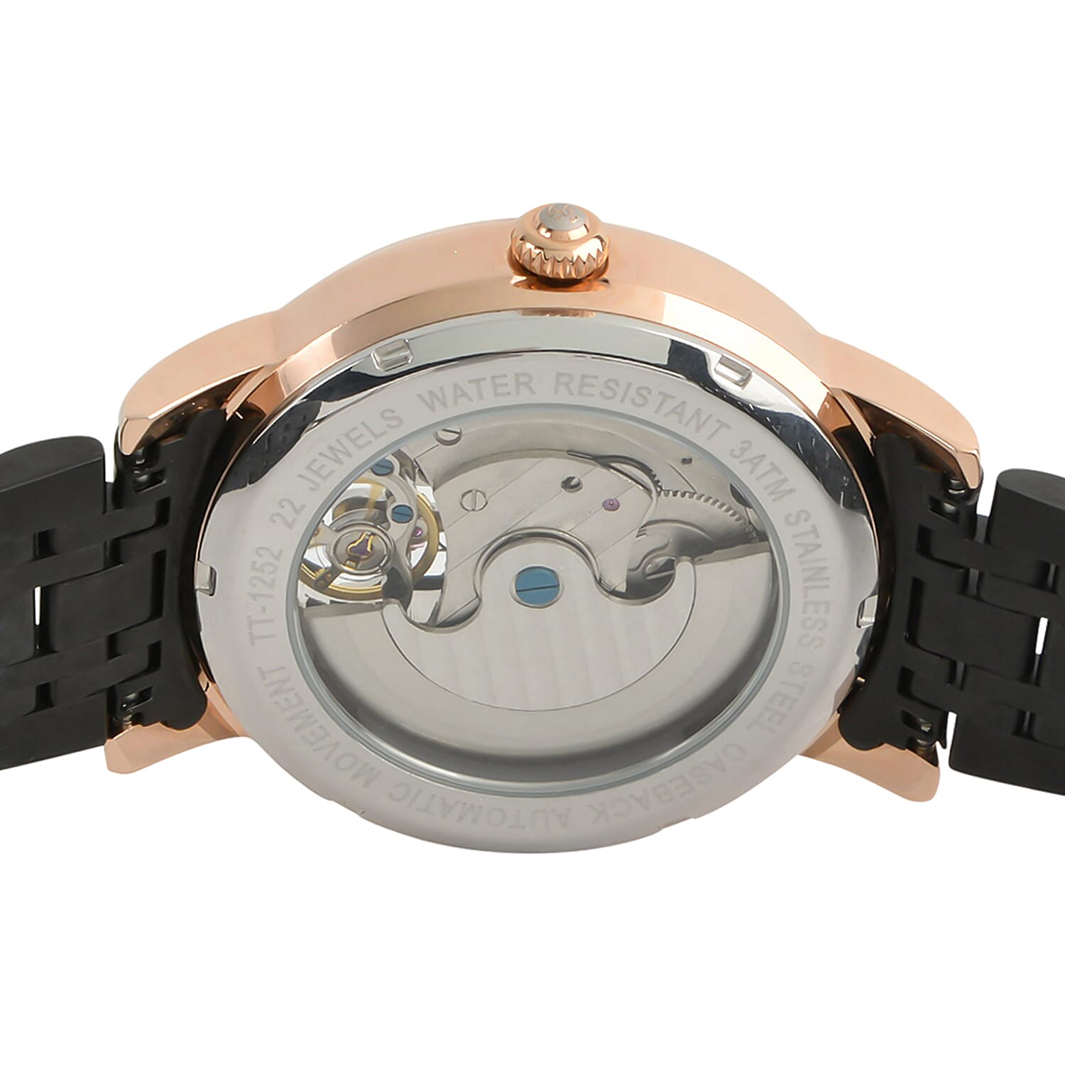 Thomas Tompion Automatic Movt. 3ATM Water Resistance Black Dial Mens Watch with Black Stainless Steel Strap