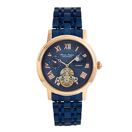 Thomas Tompion Automatic Movt. 3ATM Water Resistance Blue Dial Mens Watch with Blue Stainless Steel Strap