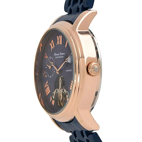 Thomas Tompion Automatic Movt. 3ATM Water Resistance Blue Dial Mens Watch with Blue Stainless Steel Strap
