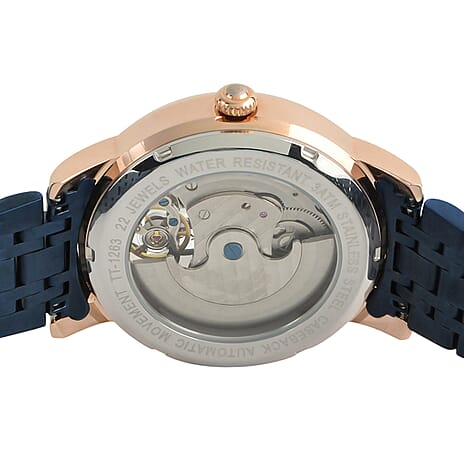 Thomas Tompion Automatic Movt. 3ATM Water Resistance Blue Dial Mens Watch with Blue Stainless Steel Strap