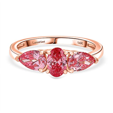 Luxuriant Diamond 14K Rose Gold SGL Certified Lab Grown VS Pink Diamond Trilogy Ring 1.55 Ct.