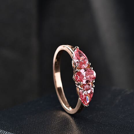 Luxuriant Diamond 14K Rose Gold SGL Certified Lab Grown VS Pink Diamond Trilogy Ring 1.55 Ct.