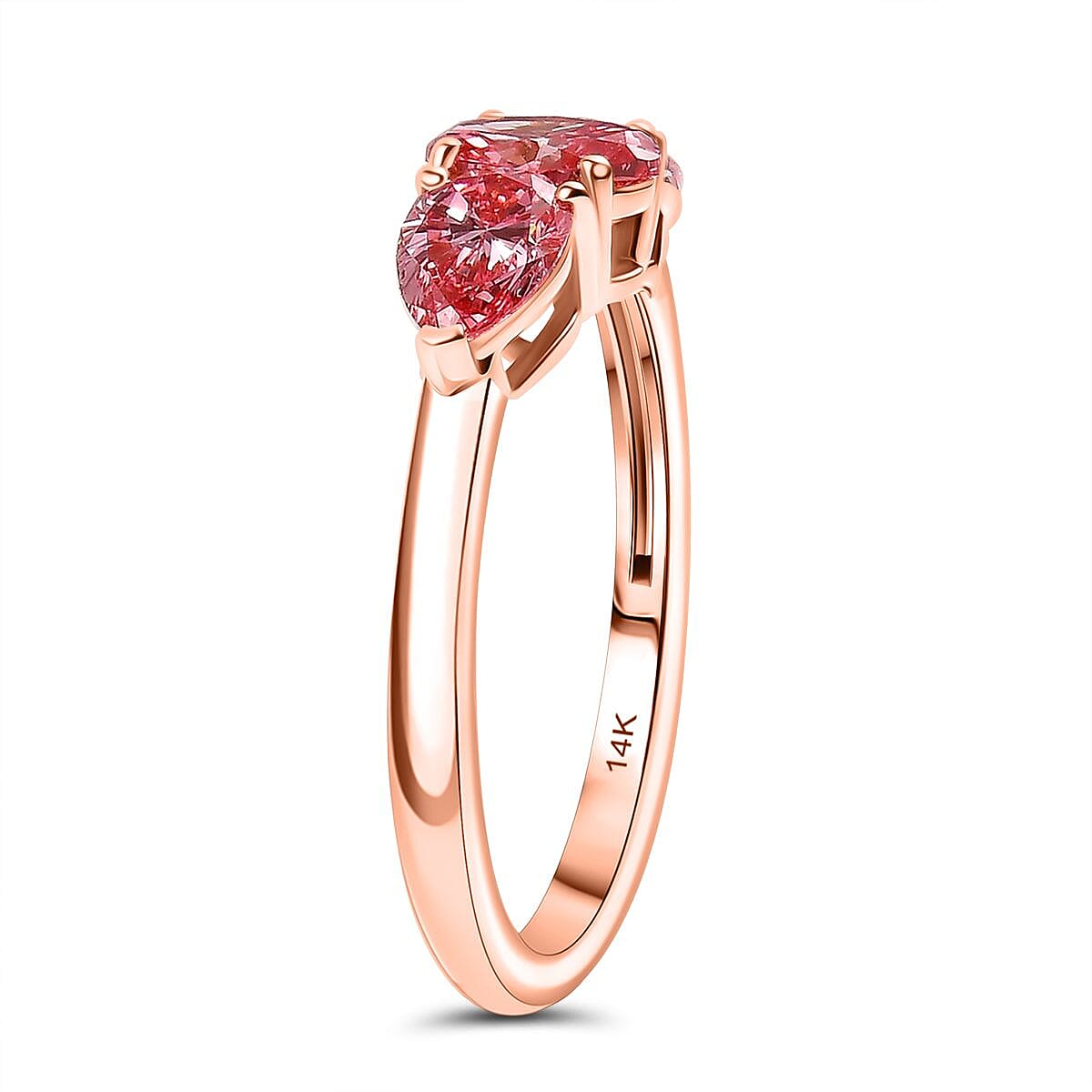 Luxuriant 14K Rose Gold SGL Certified Lab Grown Pink Diamond (VS-SI) Trilogy Ring 1.55 Ct.