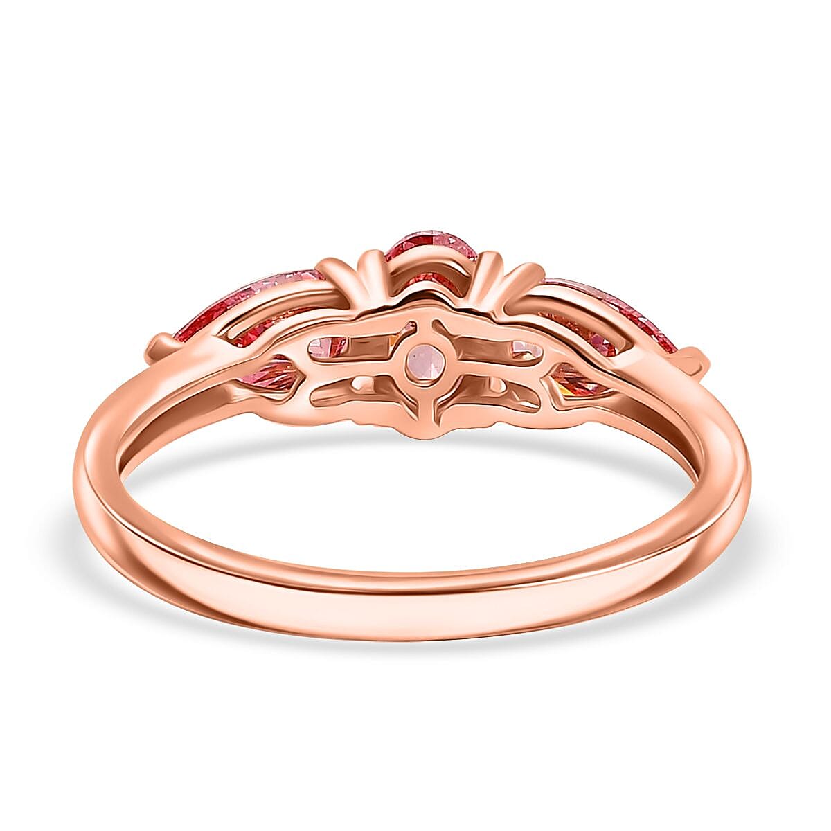 Luxuriant 14K Rose Gold SGL Certified Lab Grown Pink Diamond (VS-SI) Trilogy Ring 1.55 Ct.