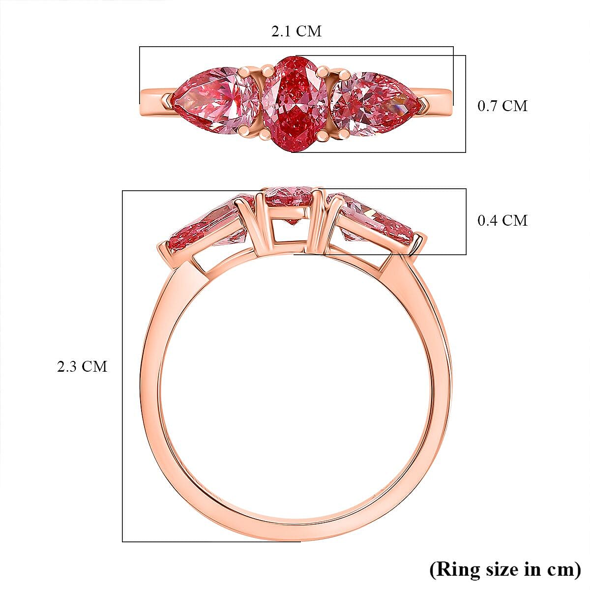 Luxuriant 14K Rose Gold SGL Certified Lab Grown Pink Diamond (VS-SI) Trilogy Ring 1.55 Ct.