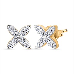 LUXURIANT Lab Grown Diamond Floral Earring with Push Back in Platinum Overlay Sterling Silver (SI-GH)