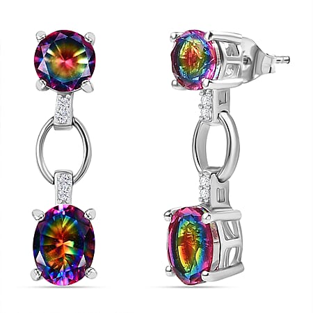 Galaxy Glow Nebula Quartz & White Zircon Dangling Earrings in Rhodium Overlay Sterling Silver 4.63 Ct. Galaxy Glow Nebula Quartz & White Zircon Dangling Earrings in Rhodium Overlay Sterling Silver 4.63 Ct.