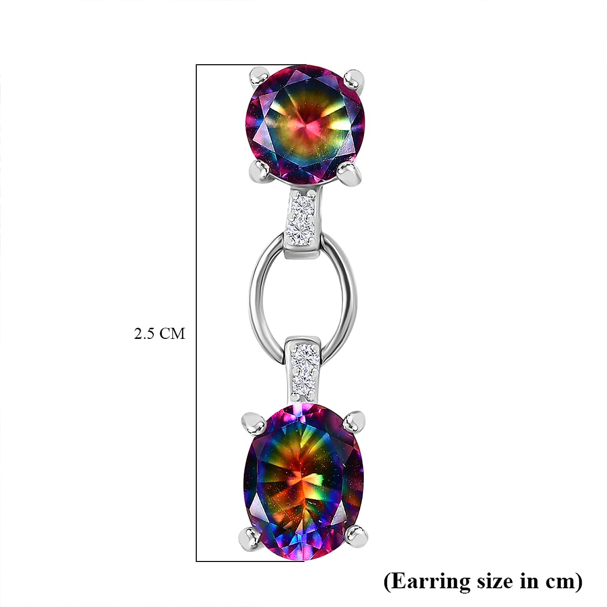 Galaxy Glow Nebula Quartz & White Zircon Dangling Earrings in Rhodium Overlay Sterling Silver 4.63 Ct.