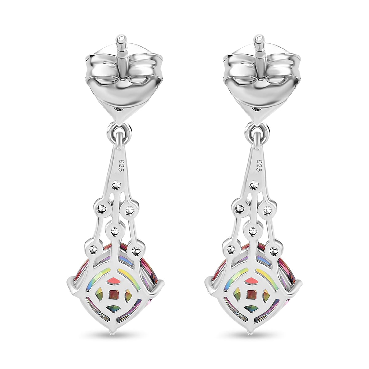 Galaxy Glow Nebula Quartz, Red Garnet & White Zircon Push Back Earrings in Rhodium Overlay Sterling Silver 4.76 Ct. Galaxy Glow Nebula Quartz, Red Garnet & White Zircon Push Back Earrings in Rhodium Overlay Sterling Silver 4.76 Ct.