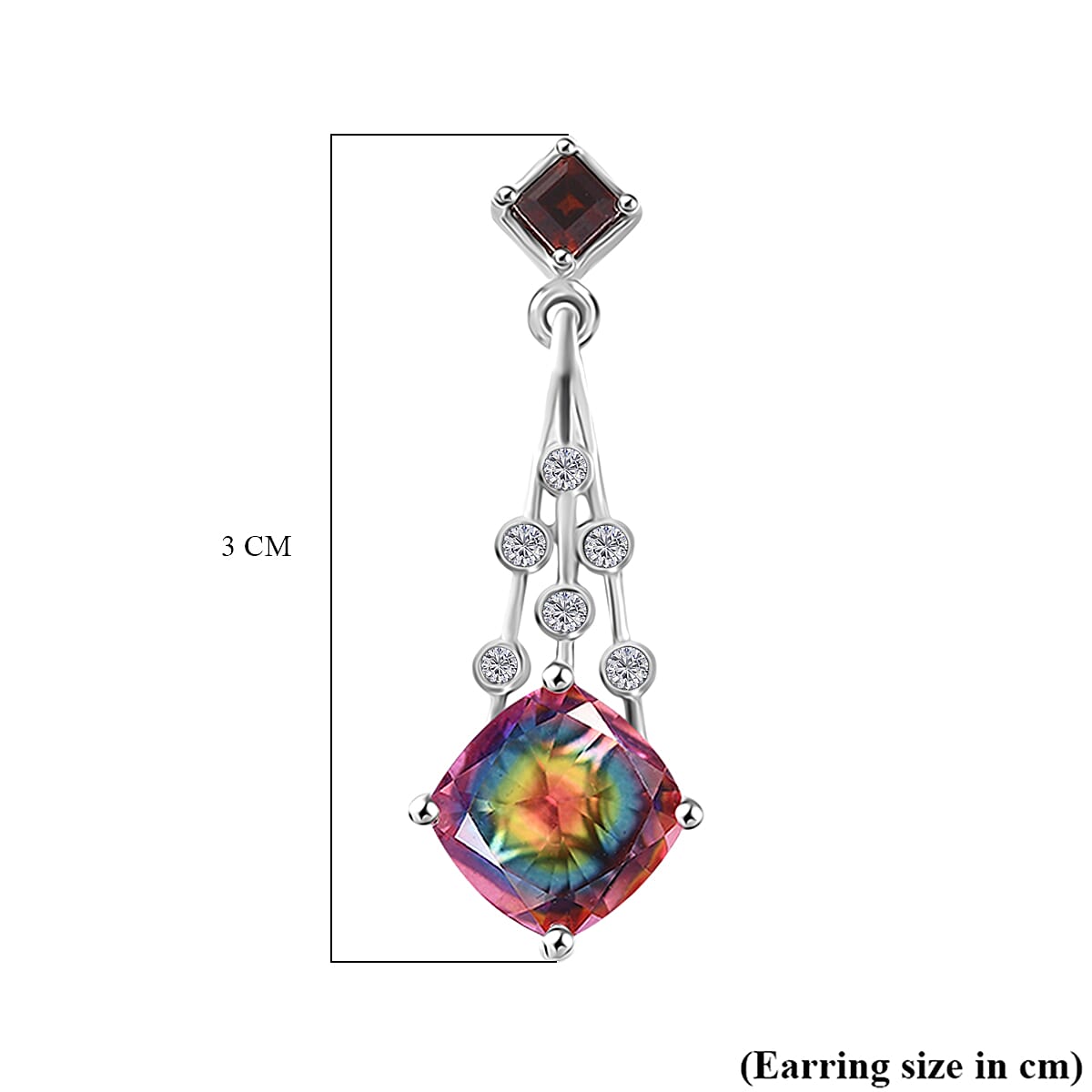 Galaxy Glow Nebula Quartz, Red Garnet & White Zircon Push Back Earrings in Rhodium Overlay Sterling Silver 4.76 Ct. Galaxy Glow Nebula Quartz, Red Garnet & White Zircon Push Back Earrings in Rhodium Overlay Sterling Silver 4.76 Ct.