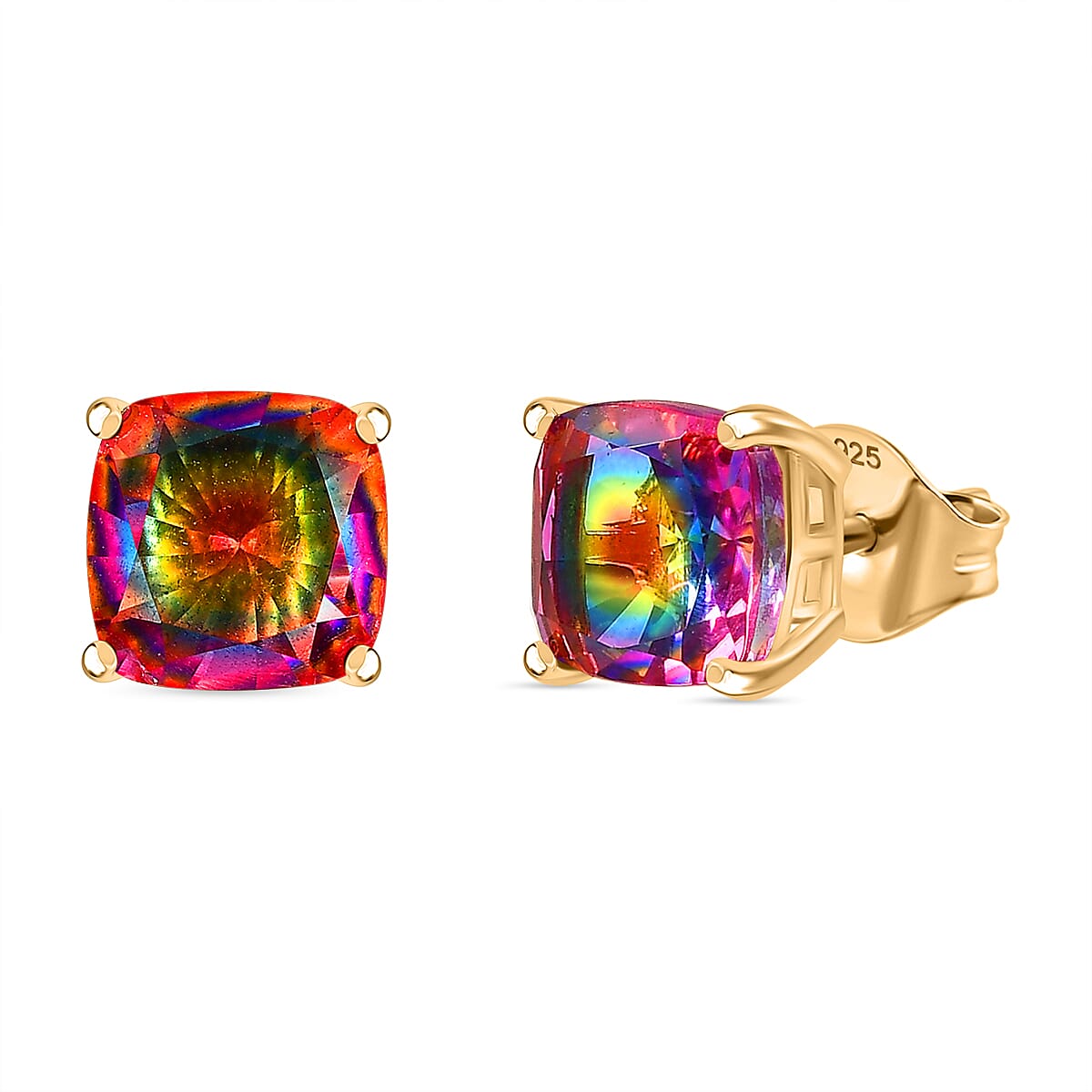 Nebula Quartz Doublet Cushion Push Back Earrings in 18K Vermeil Yellow Gold Plated Sterling Silver 3.16 Ct.