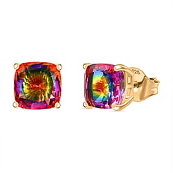 Nebula Quartz Doublet Cushion Push Back Earrings in 18K Vermeil Yellow Gold Plated Sterling Silver 3.16 Ct.