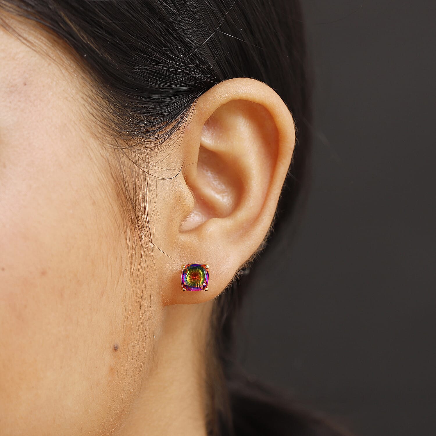 Nebula Quartz Doublet Cushion Push Back Earrings in 18K Vermeil Yellow Gold Plated Sterling Silver 3.16 Ct.