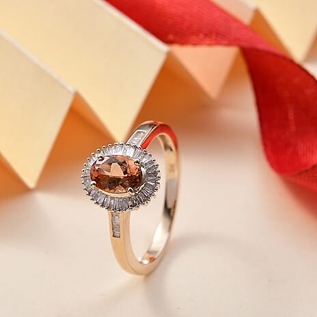 9K Yellow Gold Calabar Imperial Tourmaline & White Diamond Halo Ring 1.08 Ct.