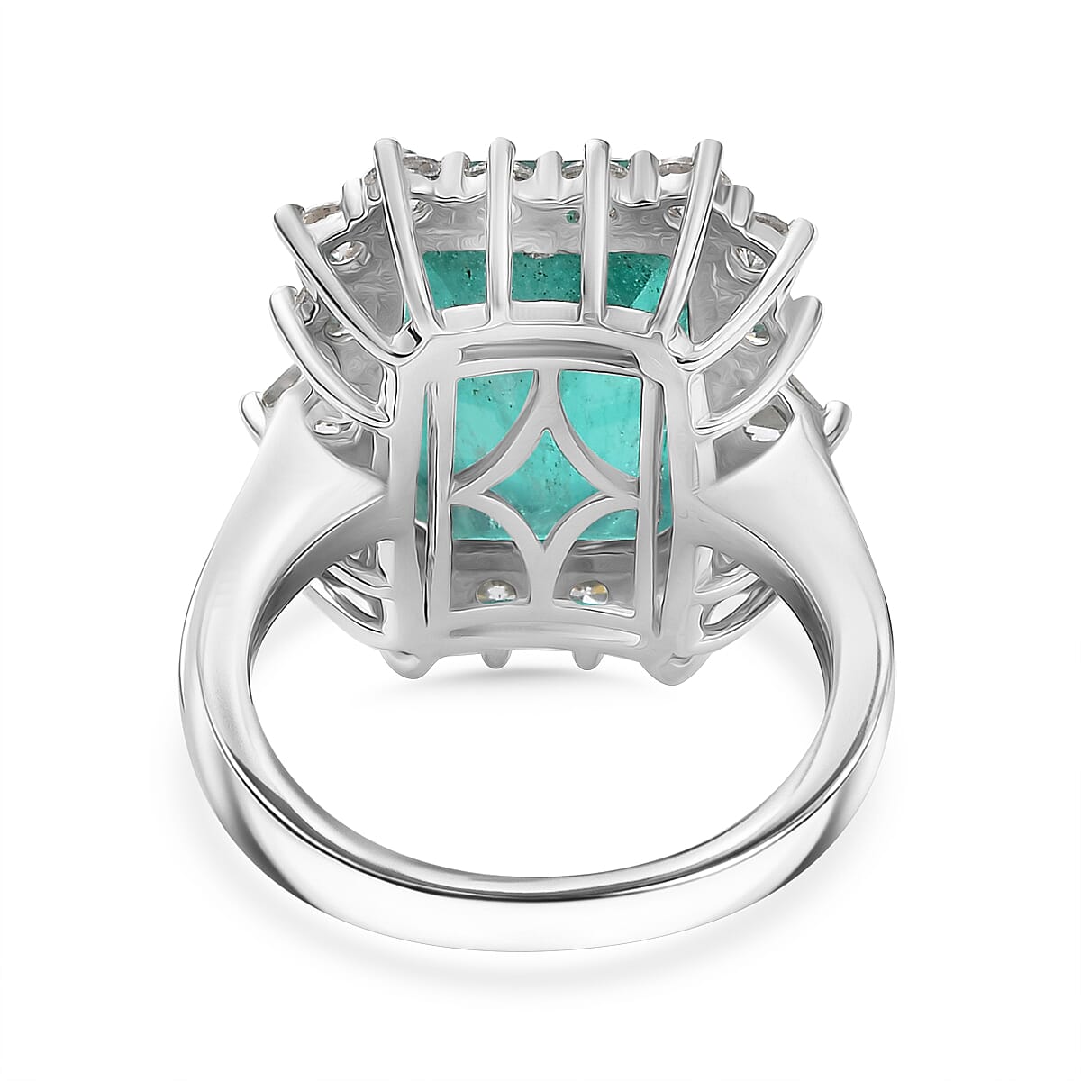 Emeraldine Triplet Quartz & White Zircon Solitaire Ring in Rhodium Overlay Sterling Silver 10.42 Ct.