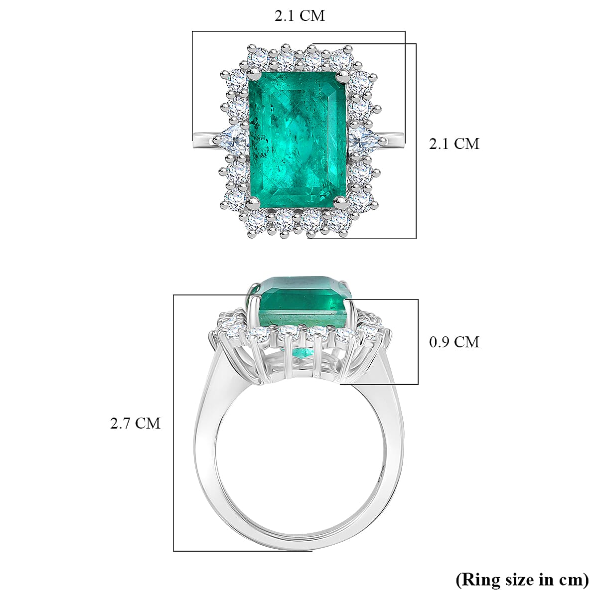 Emeraldine Triplet Quartz & White Zircon Solitaire Ring in Rhodium Overlay Sterling Silver 10.42 Ct.