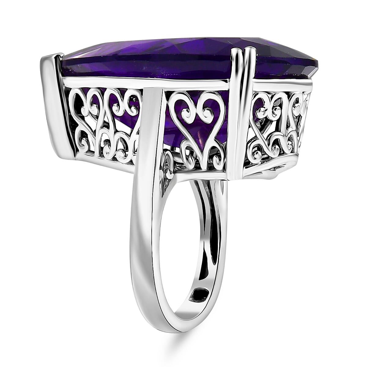 AAA African Amethyst Solitaire Pear Cut Ring in Rhodium Overlay Sterling Silver 35.00 Ct