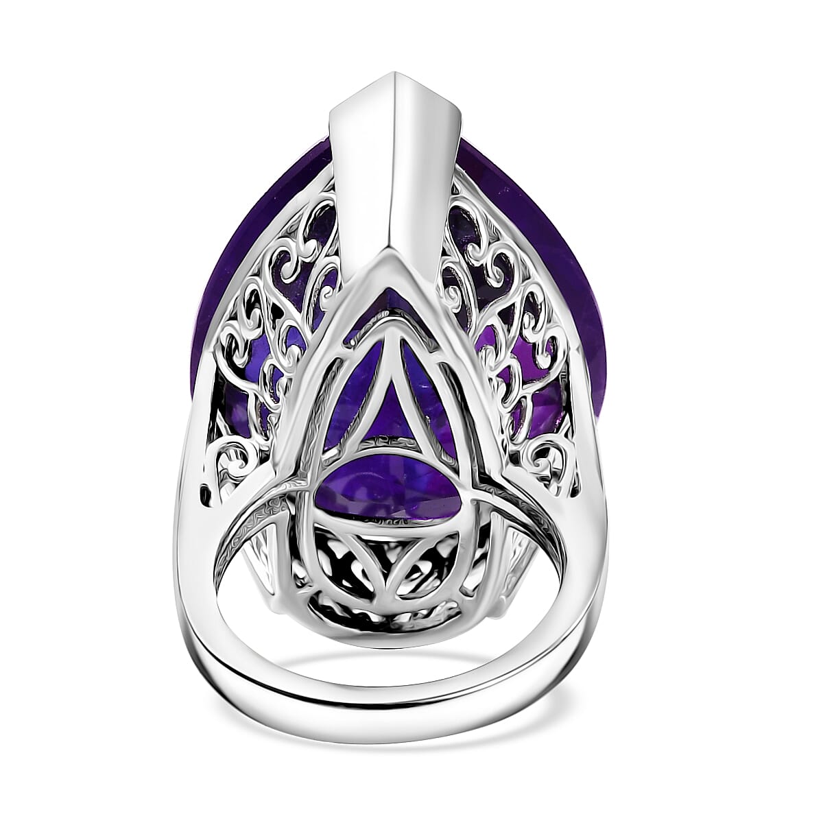 AAA African Amethyst Solitaire Pear Cut Ring in Rhodium Overlay Sterling Silver 35.00 Ct