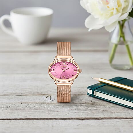 GAMAGES OF LONDON Limited Edition Graceful Diamond Swiss  Movement Water Resistant Ladies Watch - With Milanese Adjustable Strap - With 5 Year Warranty - Pink Dial