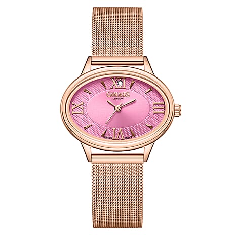 GAMAGES OF LONDON Limited Edition Graceful Diamond Swiss  Movement Water Resistant Ladies Watch - With Milanese Adjustable Strap - With 5 Year Warranty - Pink Dial