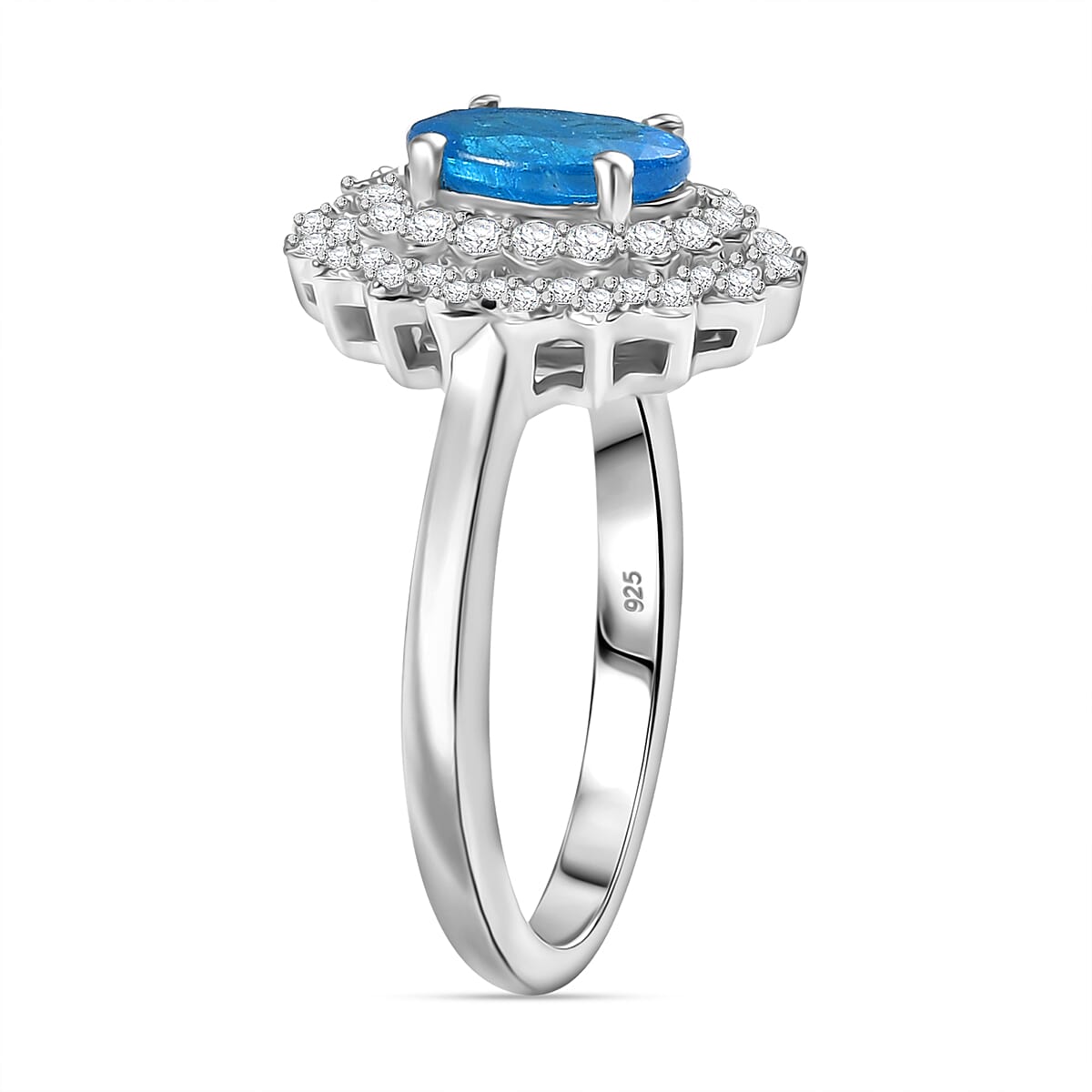 THE ELECTRIC JEWEL - Premium Neon Apatite & White Zircon Ring in Rhodium Overlay Sterling Silver 1.74 Ct.