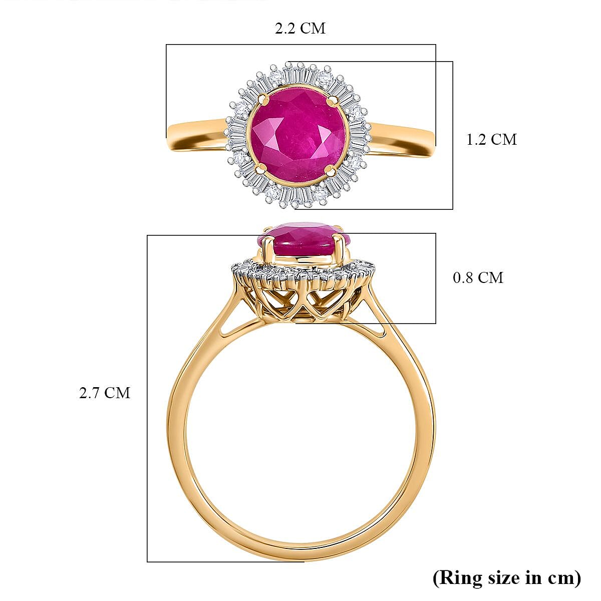 Brand New - 14K Yellow Gold AAA Taveta Ruby & Natural White Diamond (I2-G-H) Solitaire Ring 2.09 Ct.