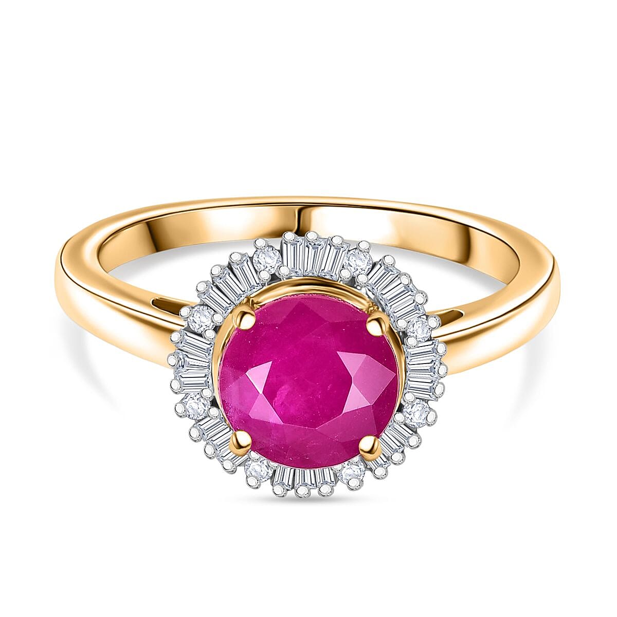 Brand New - 14K Yellow Gold AAA Taveta Ruby & White Diamond (I2-G-H) Solitaire Ring 1.97 Ct.