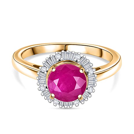Brand New - 14K Yellow Gold AAA Taveta Ruby & White Diamond (I2-G-H) Solitaire Ring 1.97 Ct.