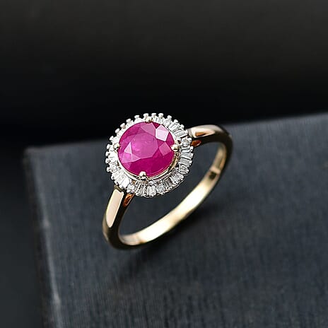 Brand New - 14K Yellow Gold AAA Taveta Ruby & White Diamond (I2-G-H) Solitaire Ring 1.97 Ct.