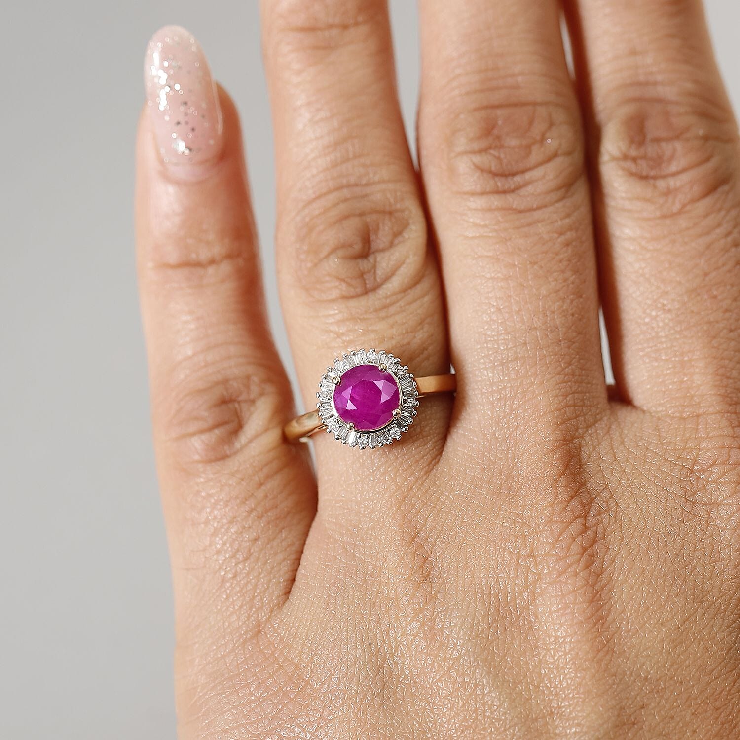 Brand New - 14K Yellow Gold AAA Taveta Ruby & Natural White Diamond Solitaire Ring 1.97 Ct.