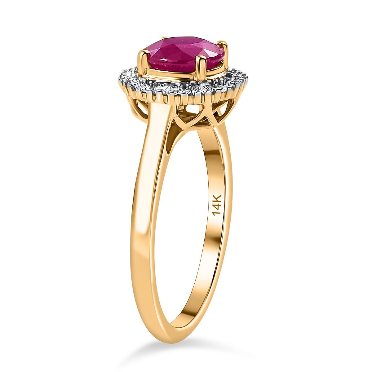 Brand New - 14K Yellow Gold AAA Taveta Ruby & Natural White Diamond Solitaire Ring 1.97 Ct.