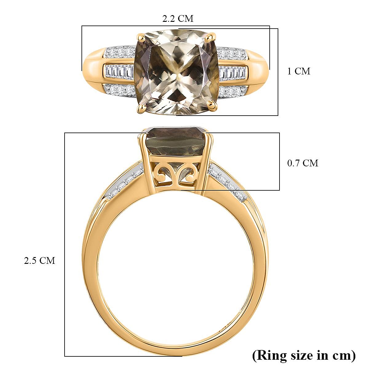 The Royal Cushion - AAA Turkizite (3.55Ct) & Natural White Diamond (I2-G-H) Ring in 14K Yellow Gold 4.10 Ct. The Royal Cushion - AAA Turkizite (3.55Ct) & Natural White Diamond (I2-G-H) Ring in 14K Yellow Gold 4.10 Ct.