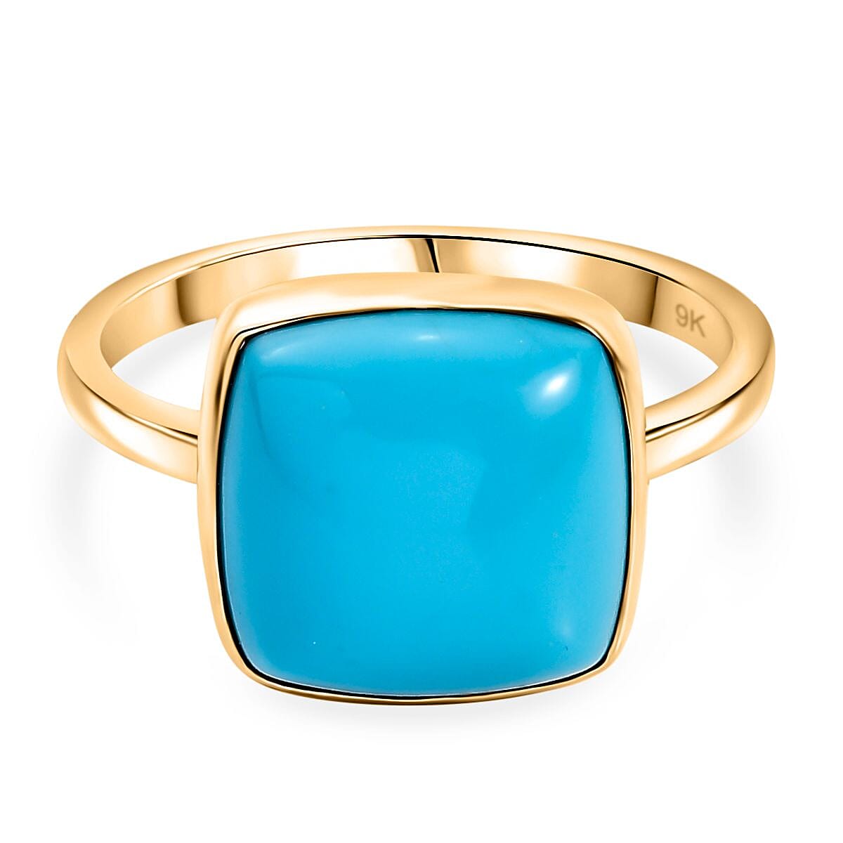 Tucson Show Preview Deal - 9K Yellow Gold Sleeping Beauty Turquoise (Cushion 12x12 mm) Solitaire Ring 5.70 Ct.