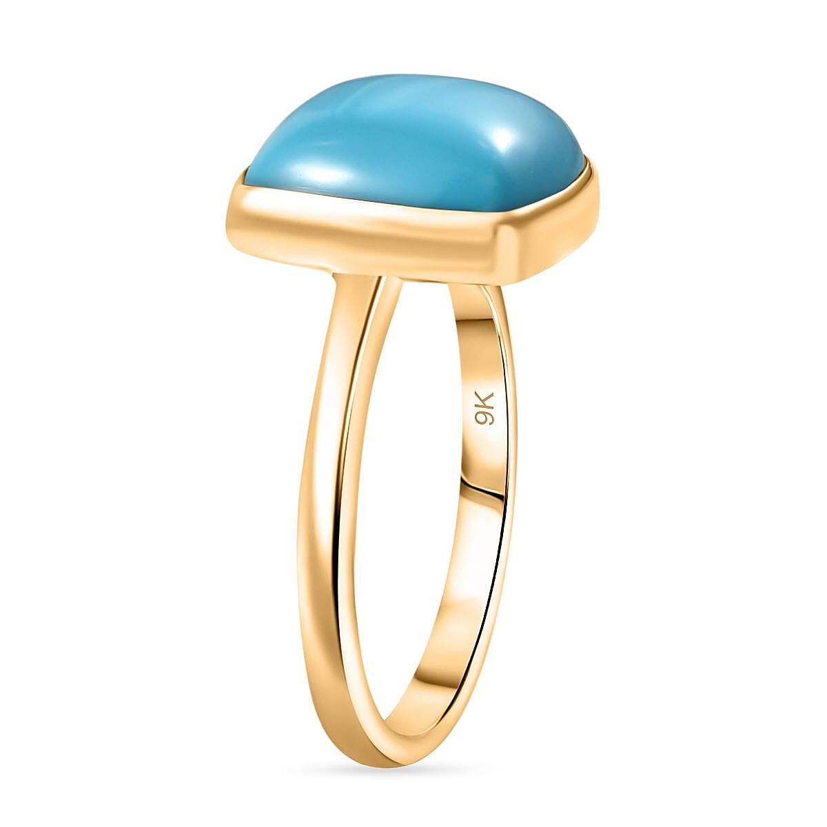 Tucson Show Preview Deal - 9K Yellow Gold Sleeping Beauty Turquoise (Cushion 12x12 mm) Solitaire Ring 5.70 Ct.