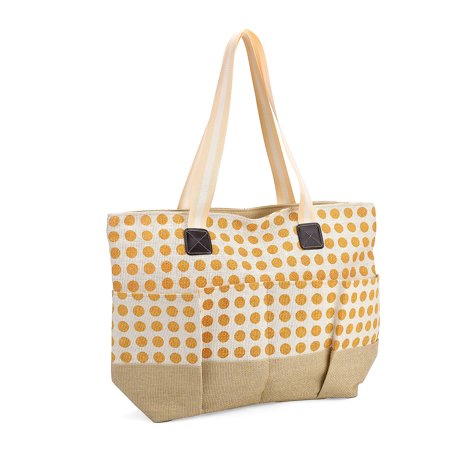 Set of 3- Polka Dot Pattern Tote Bag, Pouch & Picnic Mat - Yellow