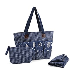 Set of 3- Ocean Patterned Tote Bag, Pouch & Picnic Mat - Blue