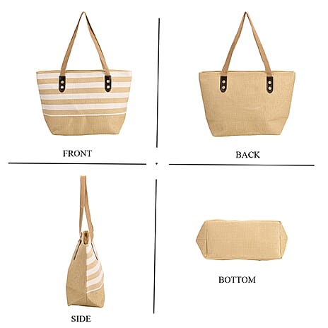 Set of 2- Yellow Striped Tote Bag & Sun Hat (Visor) - Beach & Travel Ready