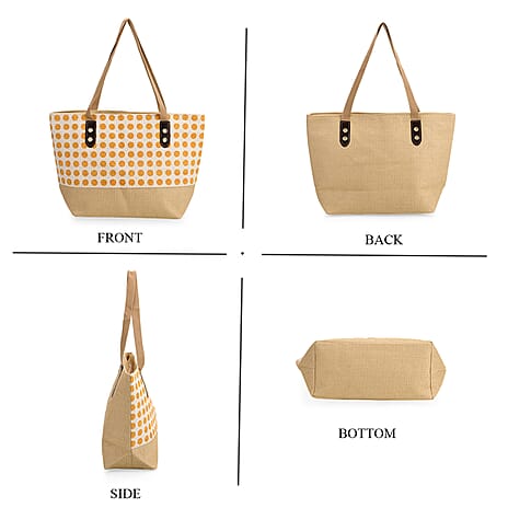 Set of 2- Polka Dots Pattern Tote Bag - Sun Hat (Visor) - Yellow - White