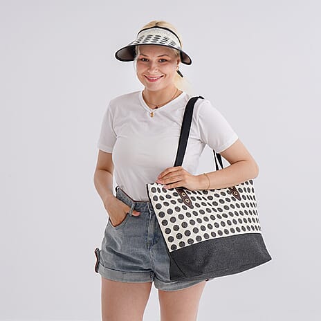Polka Dots Tote Bag (Size 34x17x35 cm) - Black & White & White