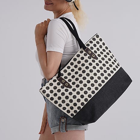 Polka Dots Tote Bag (Size 34x17x35 cm) - Black & White & White