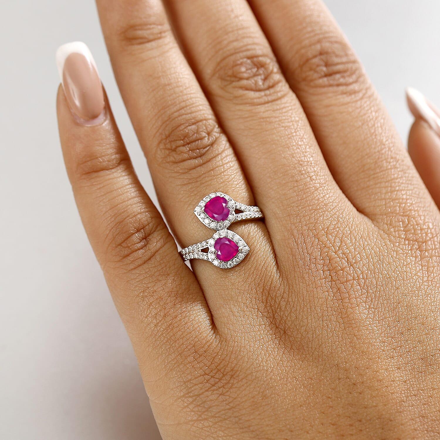 African Ruby & Moissanite Ring in Rhodium Overlay Sterling Silver 2.11 Ct.