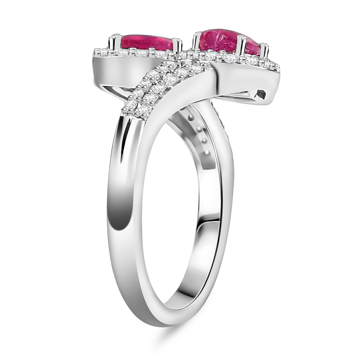 African Ruby & Moissanite Ring in Rhodium Overlay Sterling Silver 2.11 Ct.