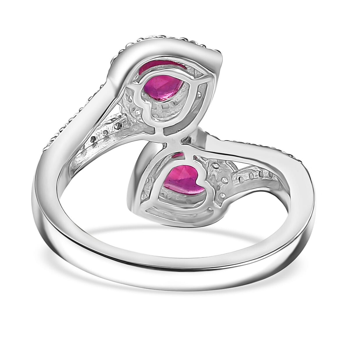 African Ruby & Moissanite Ring in Rhodium Overlay Sterling Silver 2.11 Ct.