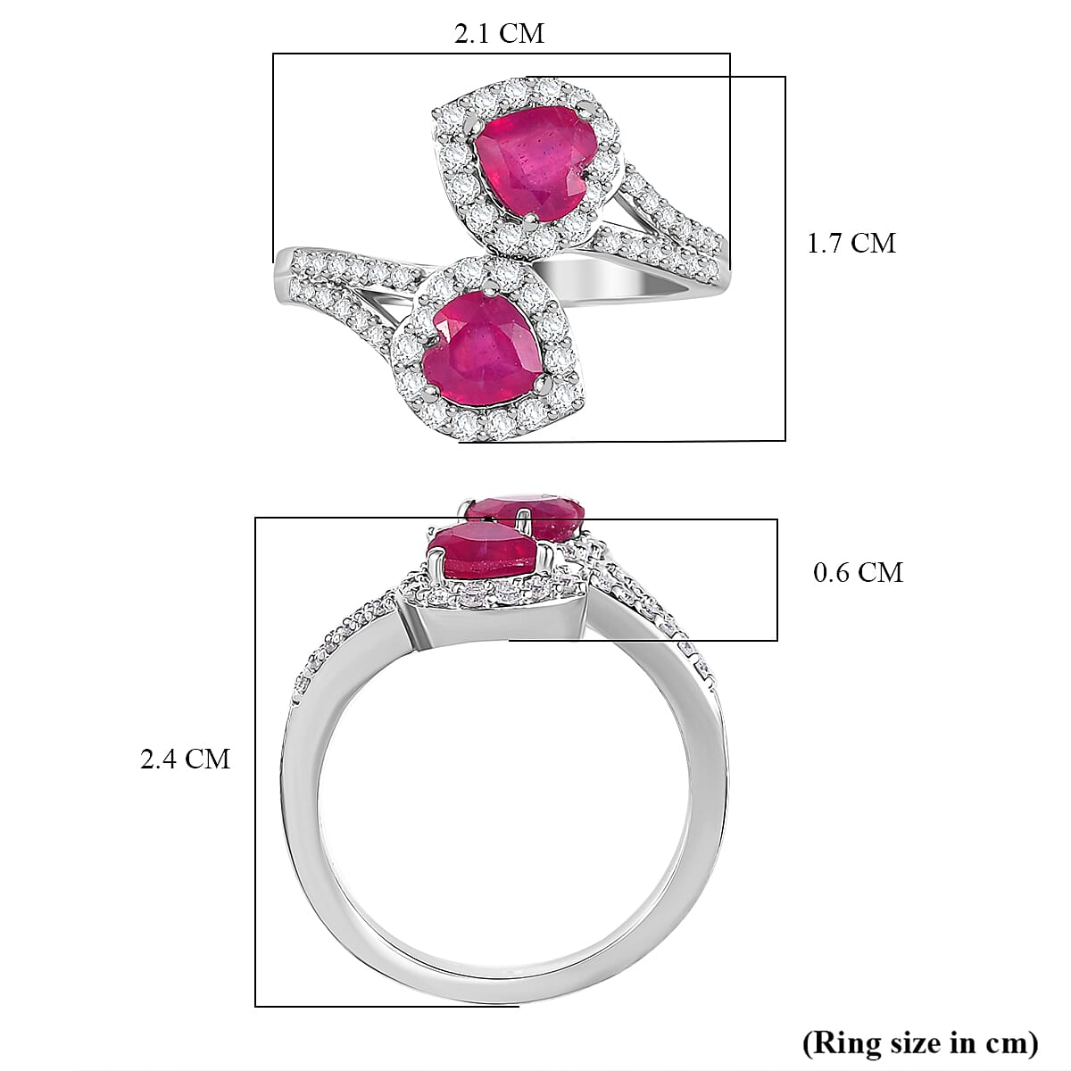 African Ruby & Moissanite Ring in Rhodium Overlay Sterling Silver 2.11 Ct.